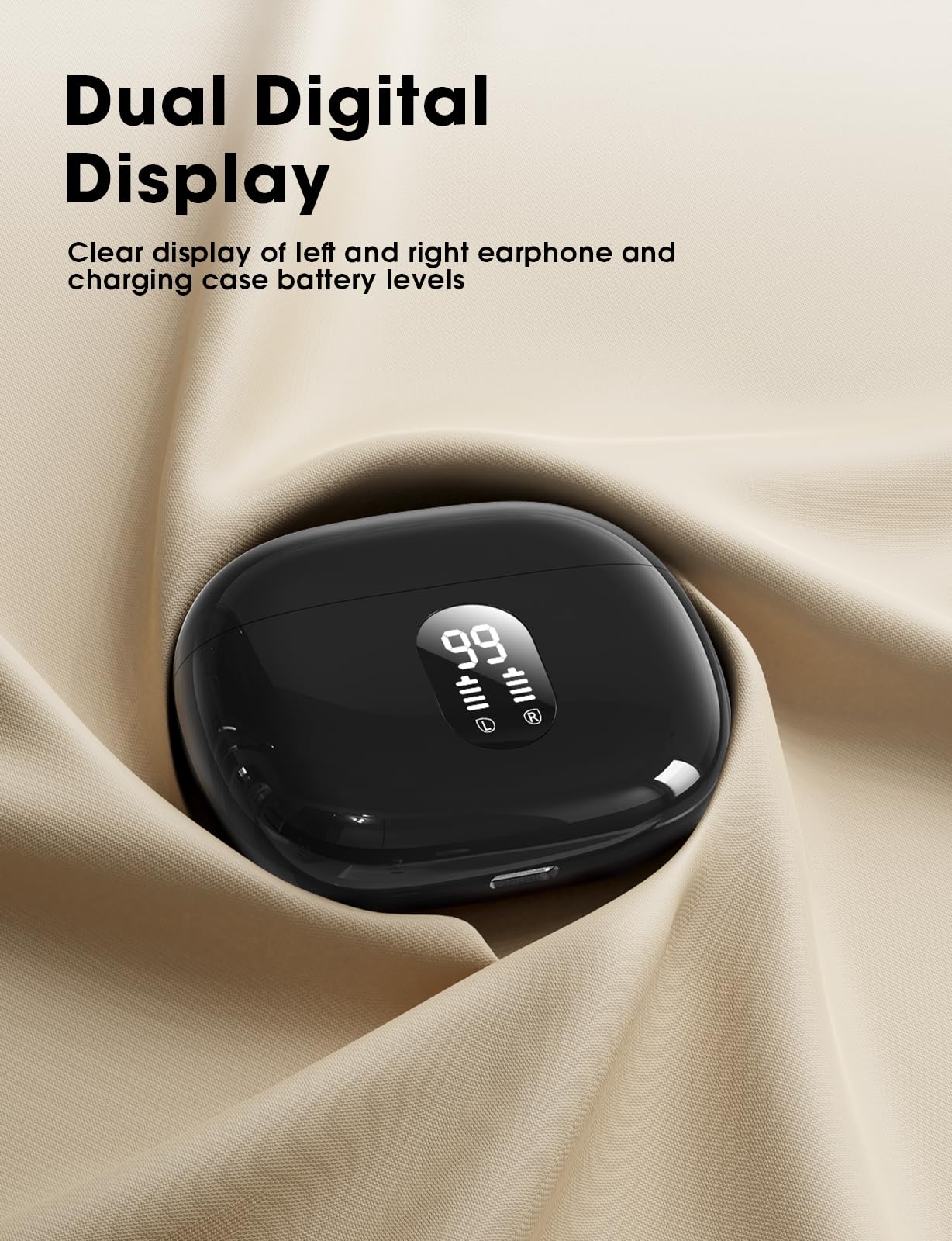 Wireless Earbuds, Bluetooth Ear Buds with Big Bass Stereo Sound, 48 Hours Playtime, Lightweight in-Ear Fit Earphones, IPX7, Hands-Free Calls with AI for iPhone, Android, Pad, Sports, Workout Black
