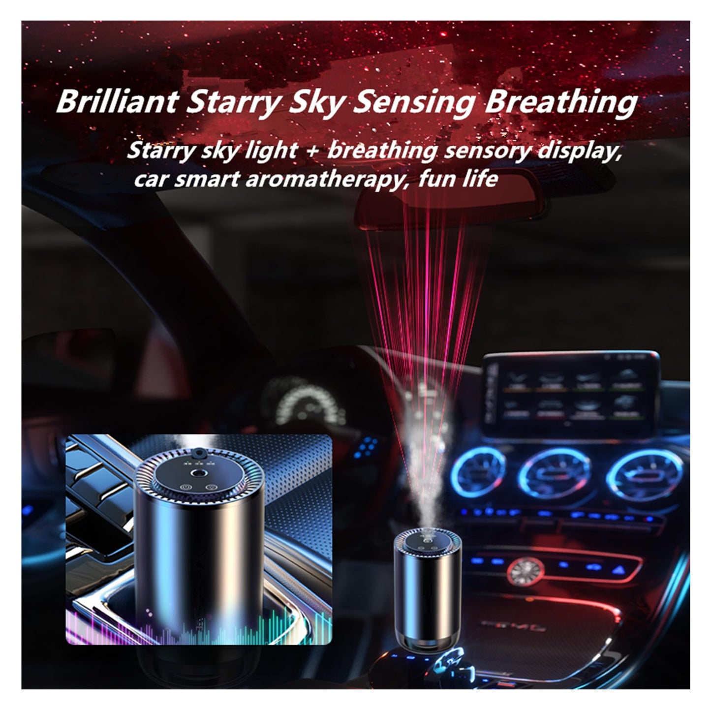 Smart Car Air Fresheners 50ml French Natural Perfume Rechargeable with Fashionable Starry Sky New Atomization Experience Auto On/Off Car Humidifier Adjustable Concentration Lasts 5 Months(blacknew)