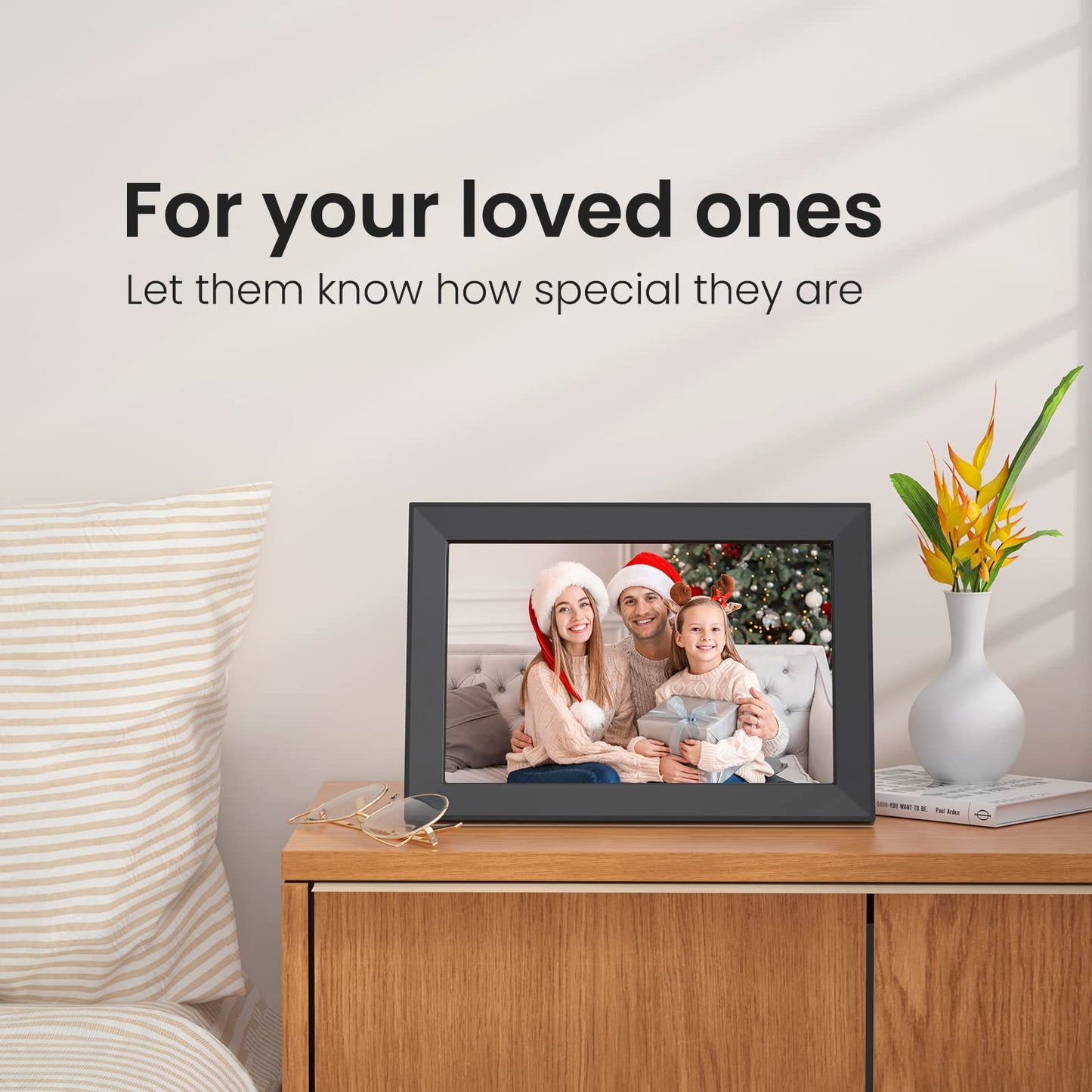 SKYRHYME 10.1 Inch Digital Picture Frame with 32GB Storage, FRAMEO WiFi Digital Photo Frame, 1280 * 800 IPS Touch Screen, Auto-Rotate Slideshow, Easy to Share Photo/Video via Free App