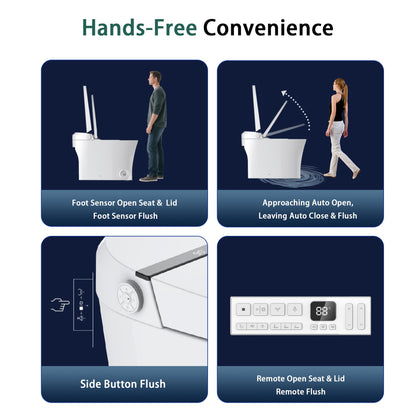 EIYHOME Smart Bidet Toilet,One Piece Bidet Toilet with Auto Open Close, Auto Flush, Foot Sensor Operation, Heated Seat，Warm Water & Dryer，Night Light，LED Display,White Remote Control