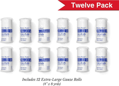 Swiss Safe 4" x 8 Yards Stretch Gauze Rolls 6-Pack