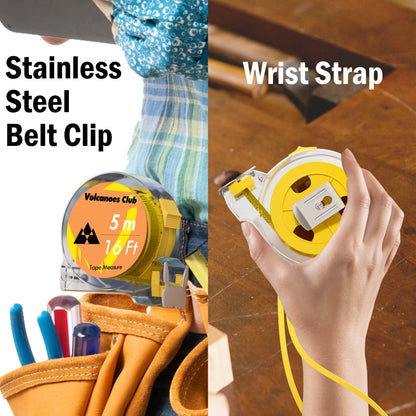 VOLCANOES CLUB Measuring Tape, Tape Measure 16 Ft by 1-Inch, Retractable Dual Side Blade (Inch/Metric Clear Scale), Hard & Transparent Case, Simple & Easy to Use for Surveyors, Electricians (1 Pack)