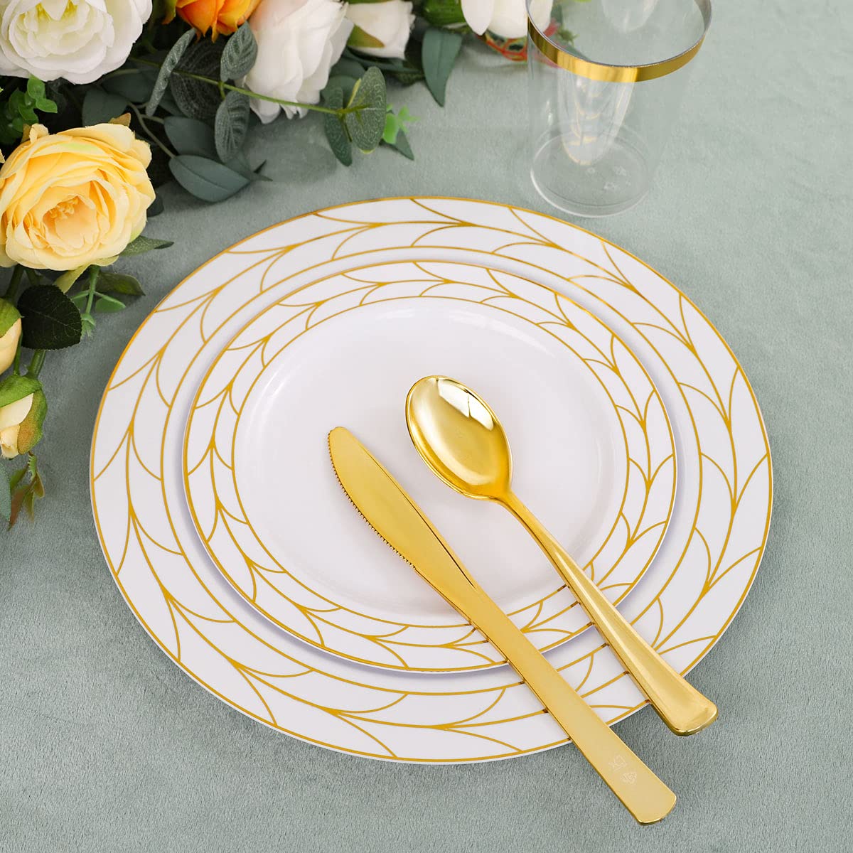 175 pcs Disposable Party Plates and Silverware Set