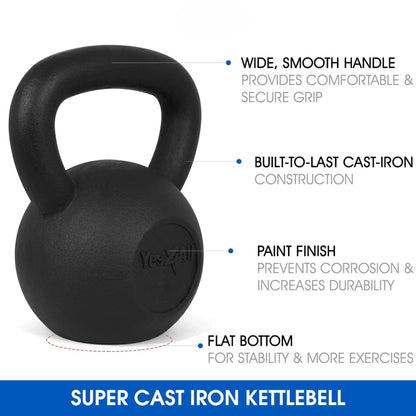 Yes4All 15 lbs Solid Cast Iron Kettlebell