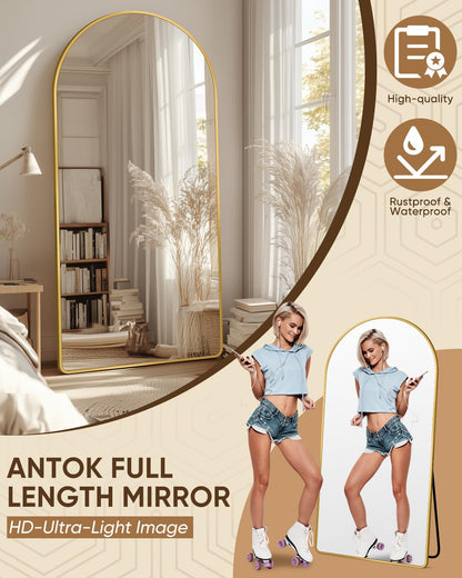 Arched Gold Full Length Floor Mirror 58"x21"