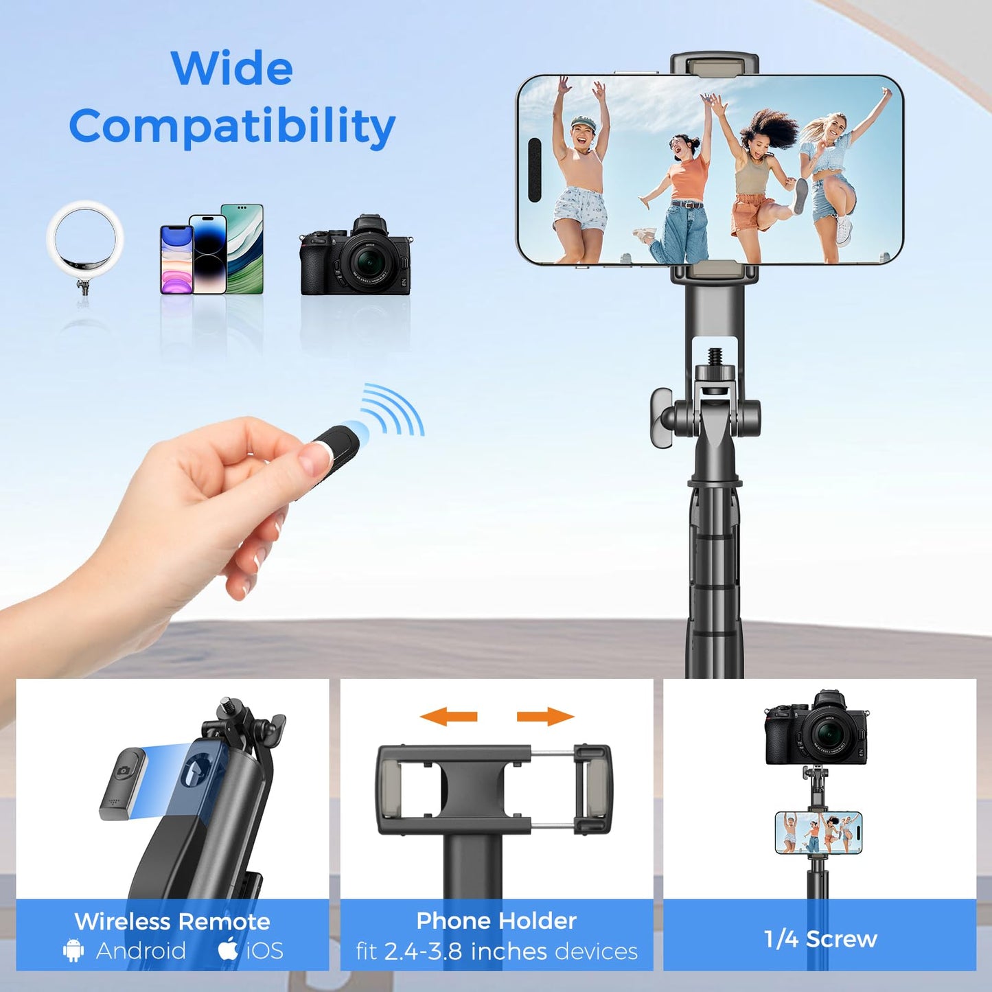 Extendable Selfie Stick Tripod with Remote Control