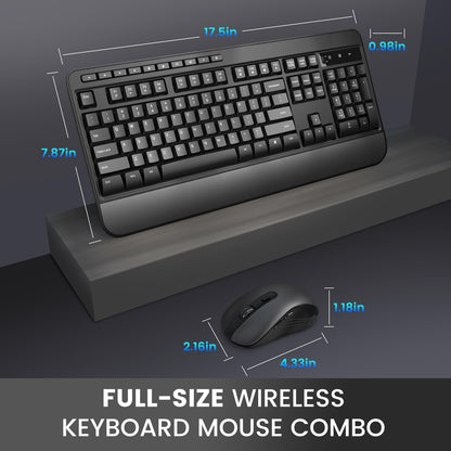 VEILZOR Wireless Keyboard and Mouse Combo, Full-Size 2.4G Ergonomic Computer Keyboard with Wrist Rest, 12+10 Multimedia Hotkeys, 4-Level 2400 DPI Wireless Mouse for Laptop/PC/Desktop,Windows/Mac OS