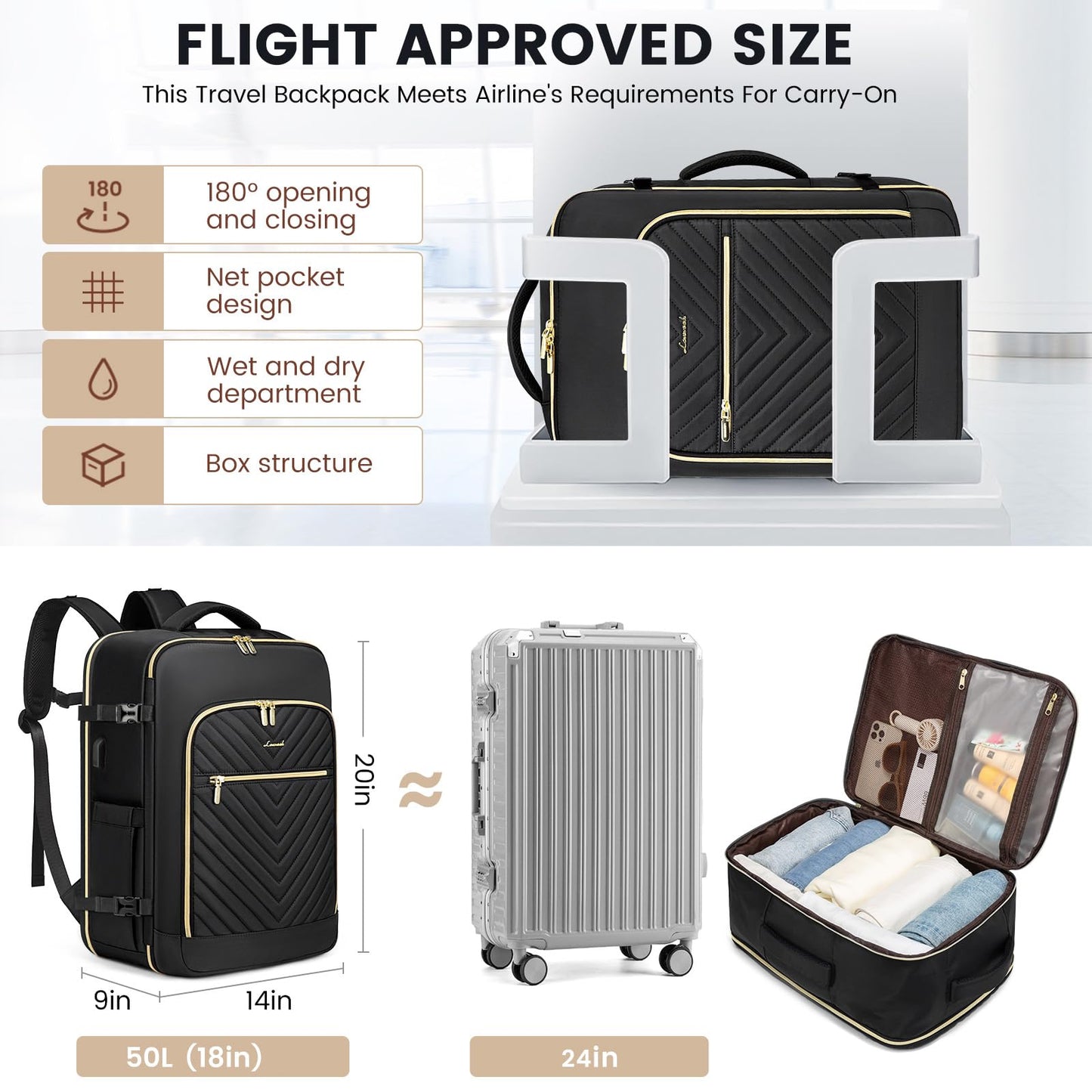 LOVEVOOK 50L Waterproof Travel Backpack with USB Port