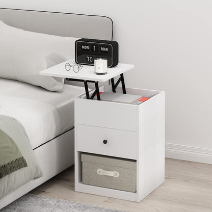 Furinno Lift Top Nightstand in Solid White