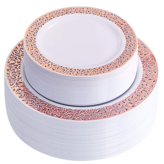 102 Pack Disposable Lace Design Plastic Plates