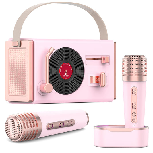 Mini Karaoke Machine with 2 Wireless Microphones