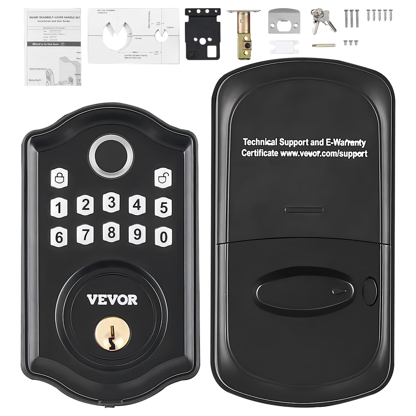 VEVOR Fingerprint Door Lock, Keyless Entry Door Lock with Fingerprint/Keypad Code/Key, Auto Lock, Anti-Peeking Password, Electronic Keypad Deadbolt with 300 Users, IP 63 Rating for Front Door