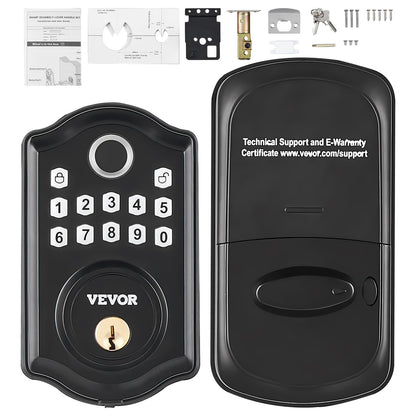 VEVOR Fingerprint Door Lock, Keyless Entry Door Lock with Fingerprint/Keypad Code/Key, Auto Lock, Anti-Peeking Password, Electronic Keypad Deadbolt with 300 Users, IP 63 Rating for Front Door