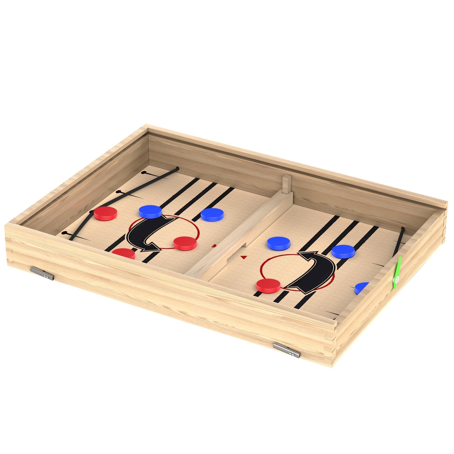 5-in-1 Wooden Board Game Set with Chess, Checkers, Shut The Box, Hockey Game Sling Puck, for Kids, Adults and Family Fun.