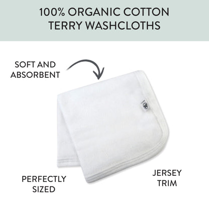 HonestBaby 10-Pack Organic Cotton Baby-Terry Wash Cloths, 10-Pack Bright White, One Size