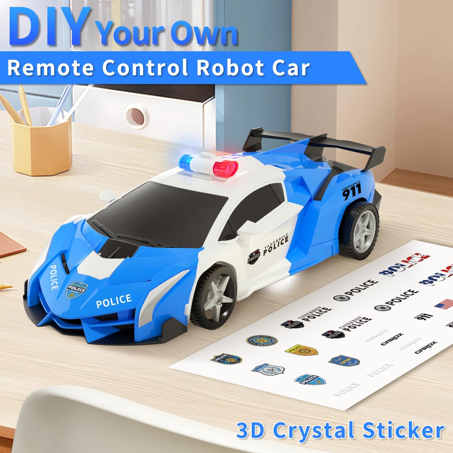 Carox Transforming RC Police Car with Stickers