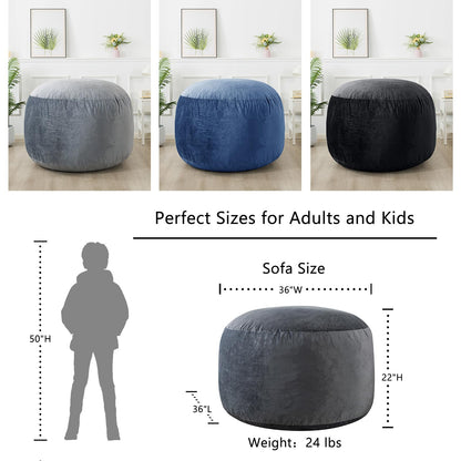 WhatsBedding 3 ft Bean Bag Chairs for Adults/Teens with Filling, Medium Bean Bag Sofa with Memory Foam, Furniture Bag with Soft Dutch Velvet Cover, Dark Gray, 3 Foot