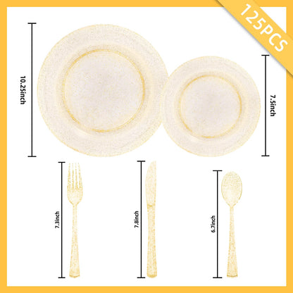 125PCS Heavy Duty Gold Plastic Plates