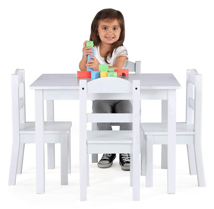 Humble Crew, White Kids Wood Table and 4 Chairs Set