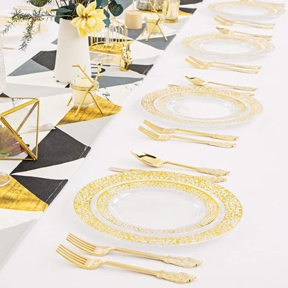 Clear Gold Plastic Plates Set for Parties