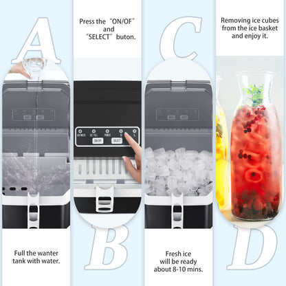 ZAFRO Ice Makers Countertop, 9 Cubes Ready in 6 Mins, Self-Cleaning Ice Machine with Detachable Double Handle and Anti-Hollowing Basket, 2 Size of Bullet Ice for Home Kitchen Office Bar Party,Black