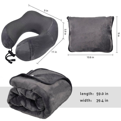 Travel Blanket & Neck Pillow Set for Airplanes