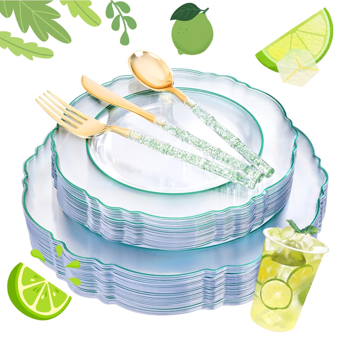 150 Pack Disposable Plates with Cutlery Set