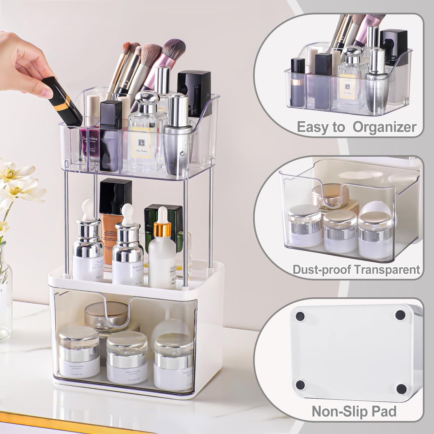 2-Tier Makeup Organizer for Bathroom Vanity