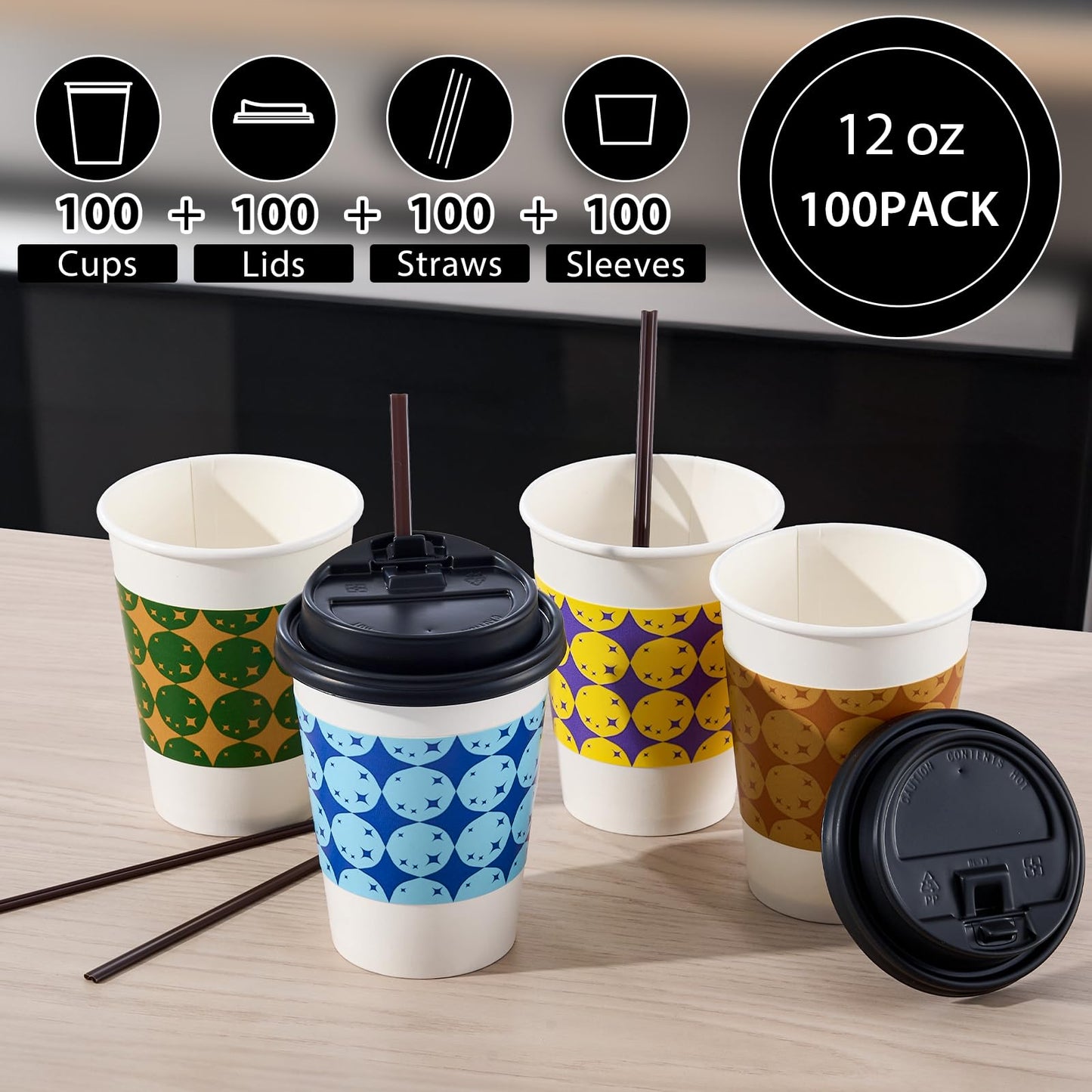 Tamone 100-Pack Disposable Coffee Cups with Lids