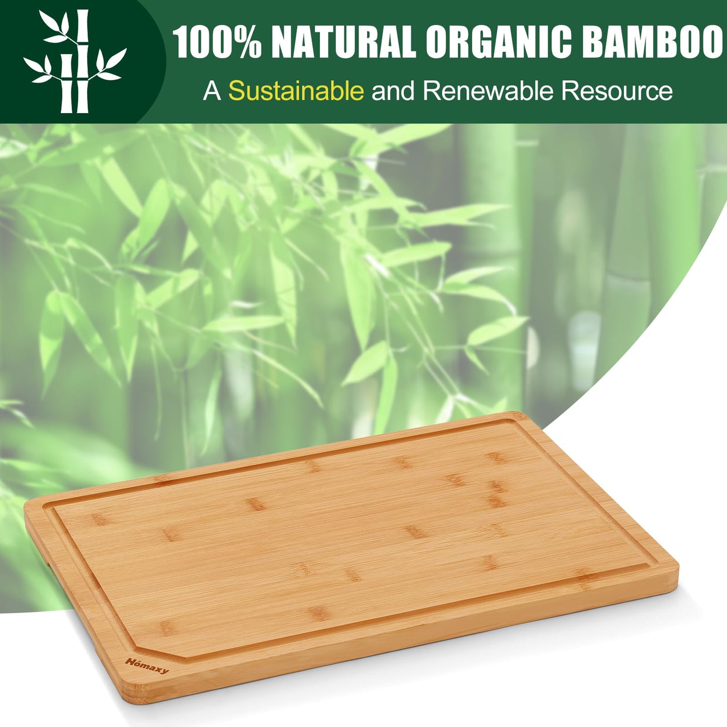 Homaxy Extra Large Organic Bamboo Cutting Boards for Kitchen, 18"x12" Wooden XL Cutting Board with Juice Groove and Handles, Charcuterie Butcher Block Wood Serving & Chopping Board - Pre Oiled