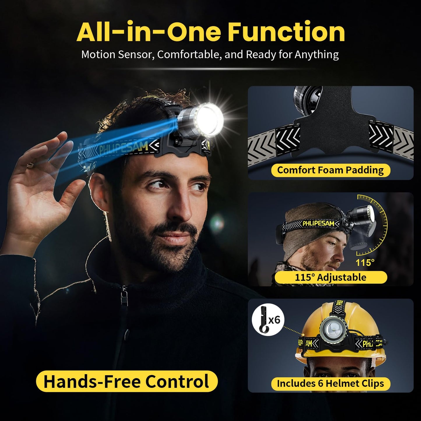 150000LM PHLIPESAM Rechargeable LED Headlamp