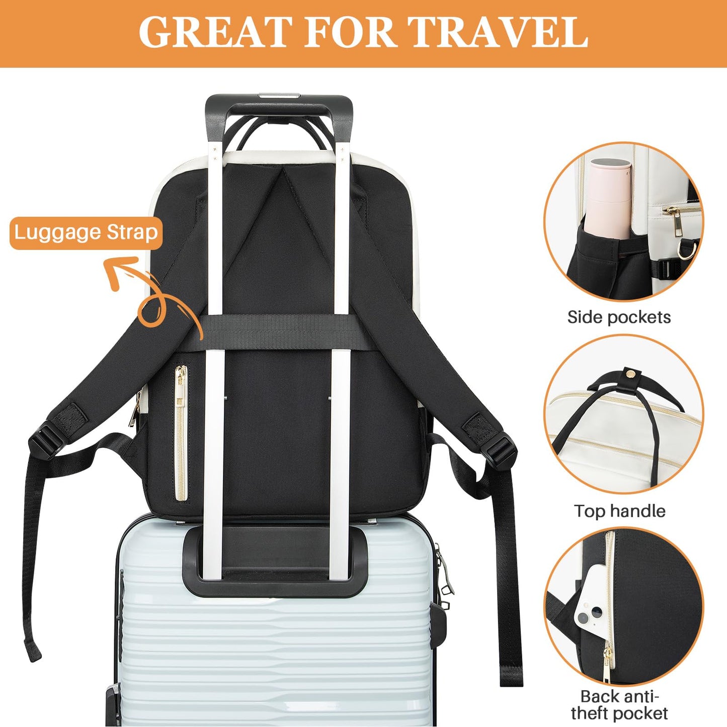 Beraliy Travel Backpack for Women, 2 in 1 Backpack Purse for Women, 15.6 inch Laptop Backpack with Detachable Crossbody Bag, Travel backpack, Waterproof Bookbag, Daily Daypack