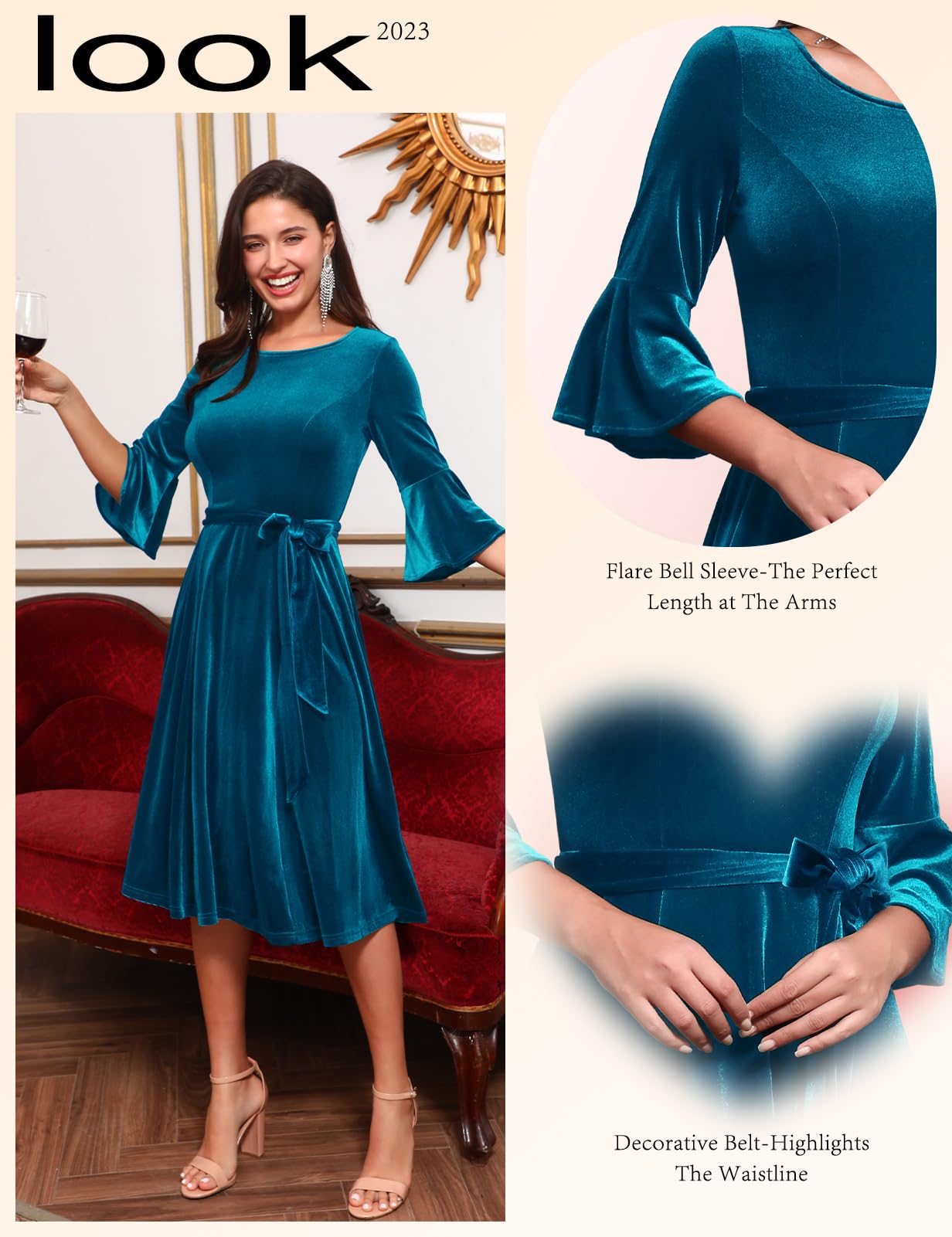 Velvet Long Sleeve Cocktail Dress for Women