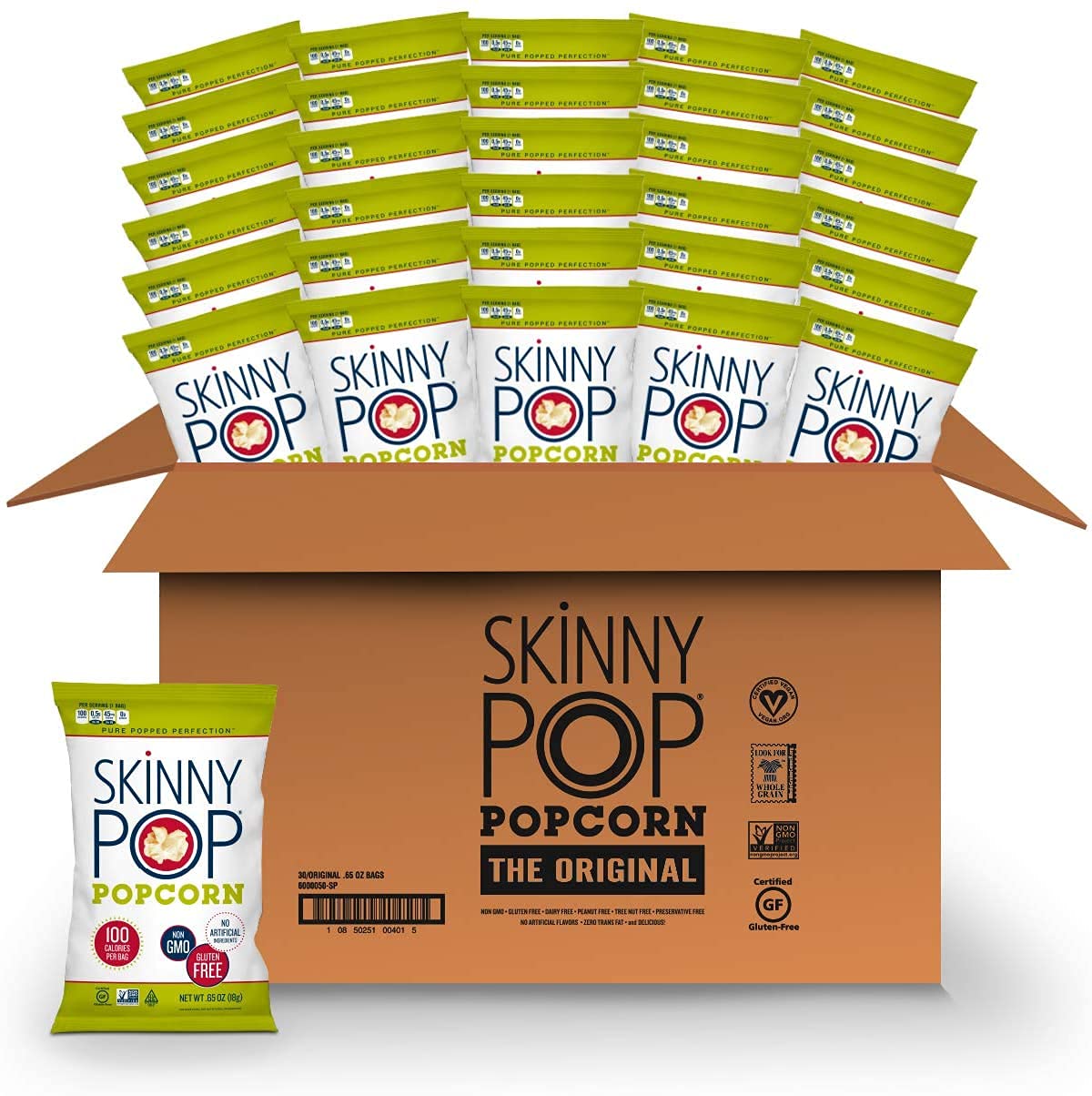 SkinnyPop Original Gluten Free Snack Bags, 30 Pack