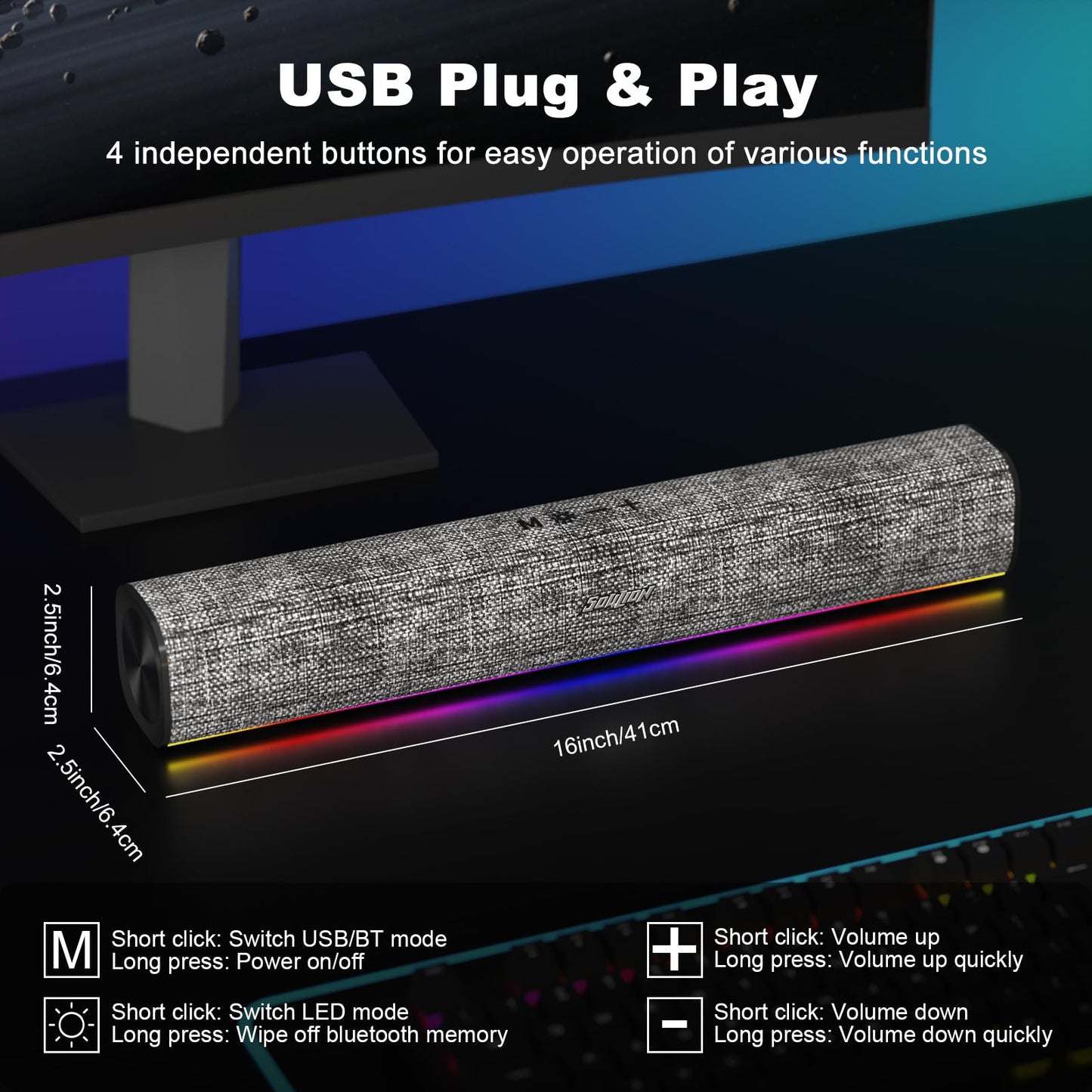 SOULION Bluetooth Speakers with LED Light for PC
