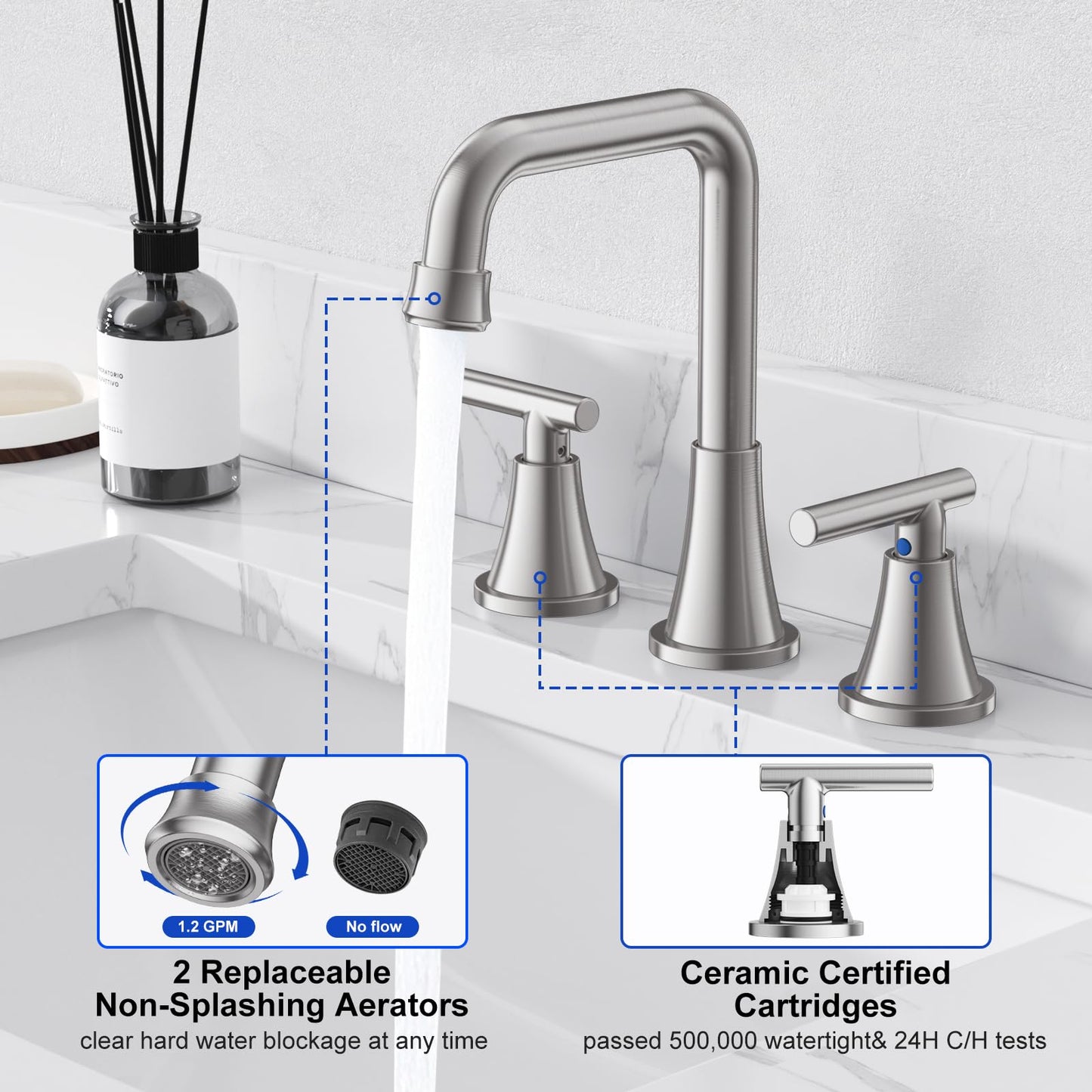 Widespread Bathroom Faucet with Drain Assembly