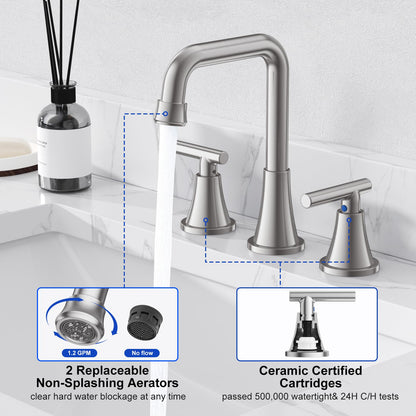 Widespread Bathroom Faucet with Drain Assembly