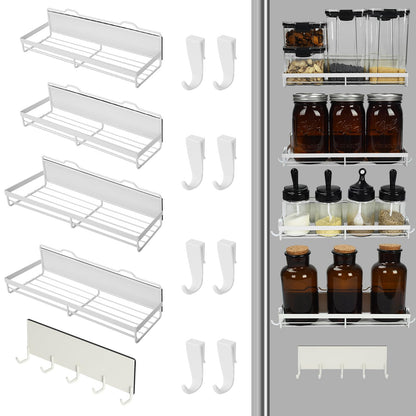 HCBaoXGui Magnetic Spice Rack for Refrigerator,5 Pack Magnetic Shelf for Fridge Magnetic Organizer Seasoning Rack Kitchen Organizer with 13 Magnetic Hooks,Refrigerator Magnet Shelf (White)