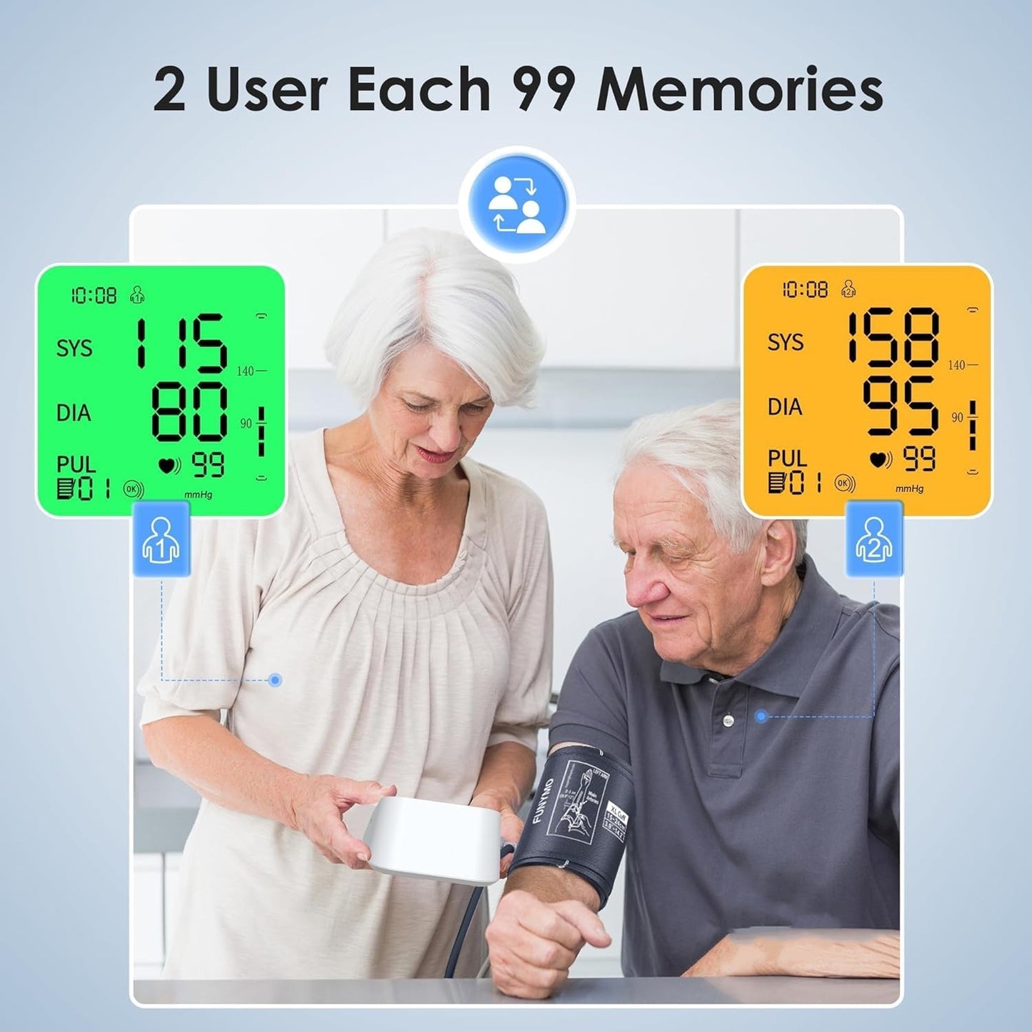 Freshcare Blood Pressure Monitor with Cuff, Large Cuff for Blood Pressure Machine, 2x99 Menory