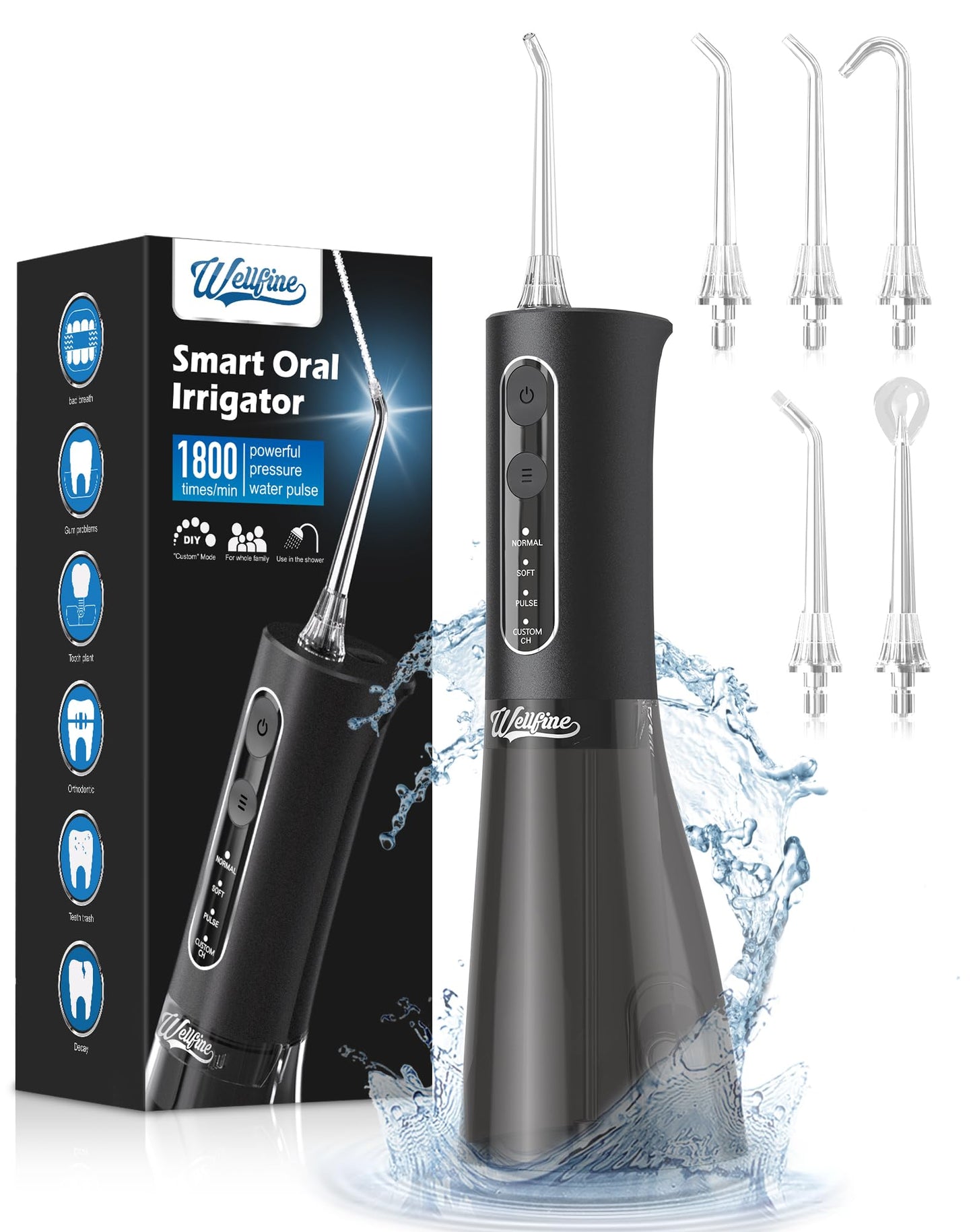 Water Dental Flosser Teeth Pick - 4 Modes Cordless Oral Irrigator 300ML Portable and Rechargeable IPX7 Waterproof Powerful Battery Life Water Dental Piks for Cleaning for Home Travel