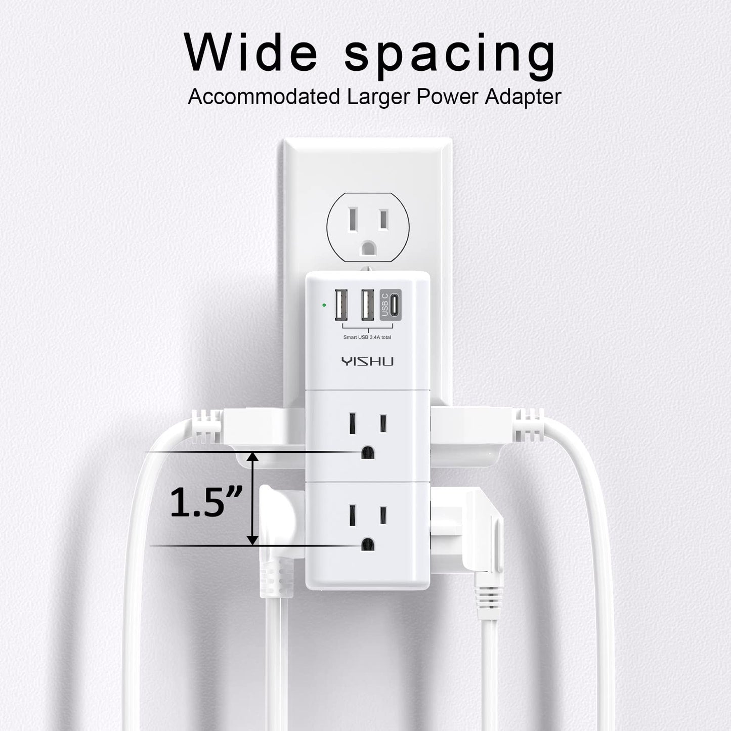 USB Multi Plug Outlet Extender - YISHU Surge Protector with Rotating Plug, 6 AC Plug Extender with 3 USB Ports, 3-Sided Swivel Power Strip Best Ideal Stocking Stuffers for Adults