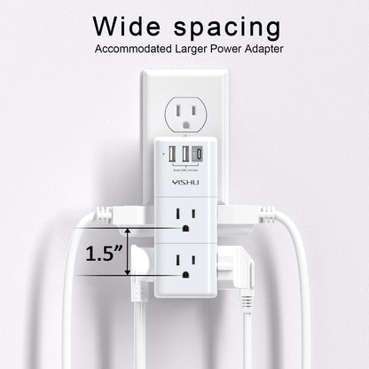 USB Multi Plug Outlet Extender - YISHU Surge Protector with Rotating Plug, 6 AC Plug Extender with 3 USB Ports, 3-Sided Swivel Power Strip Best Ideal Stocking Stuffers for Adults