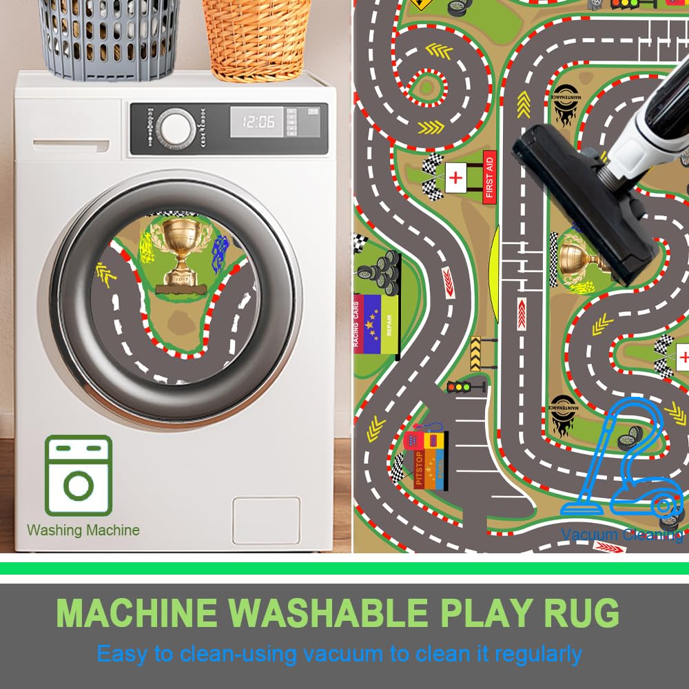 Race Track Playmat Rug for Kids Playroom
