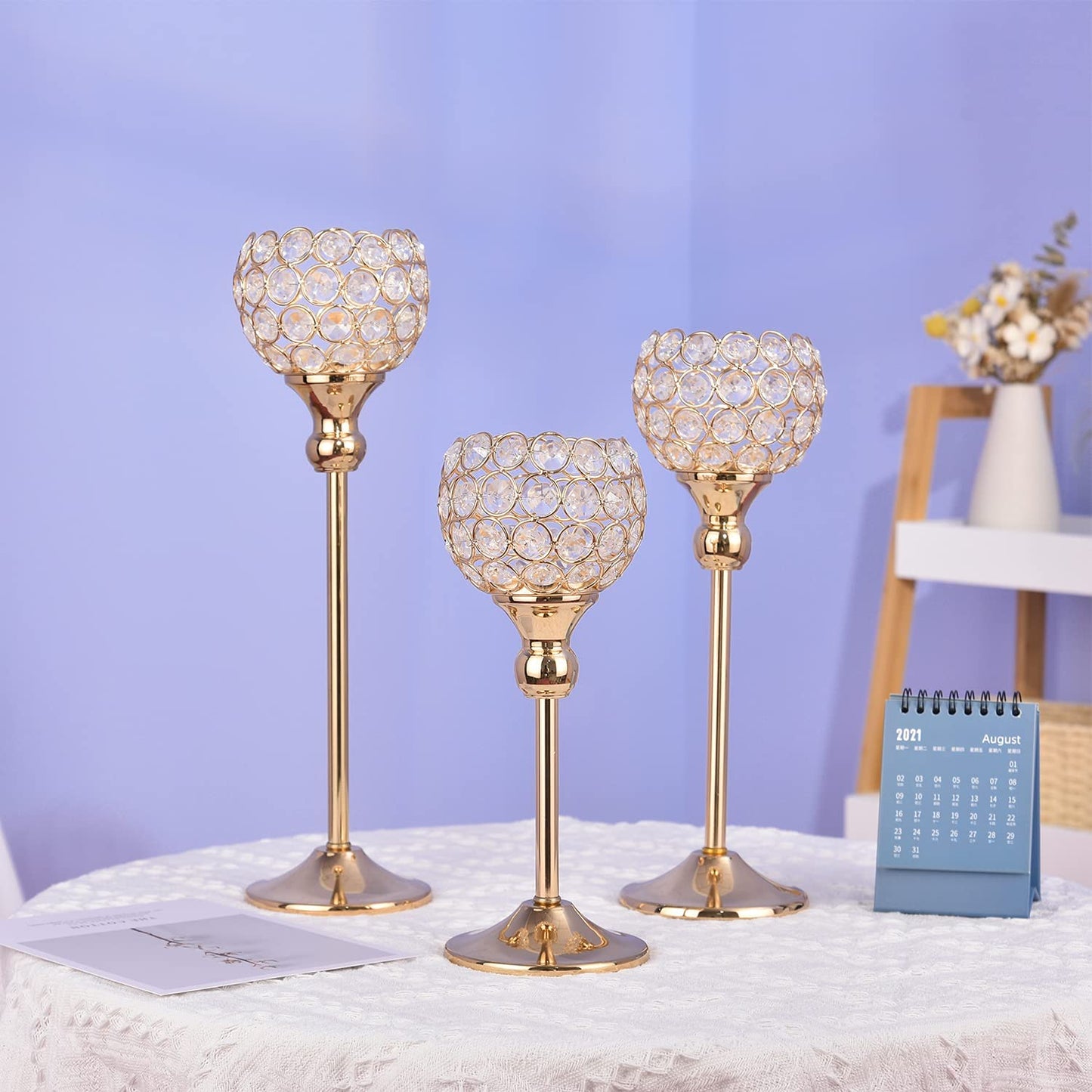 3-Piece Crystal Candle Holders for Home Decor