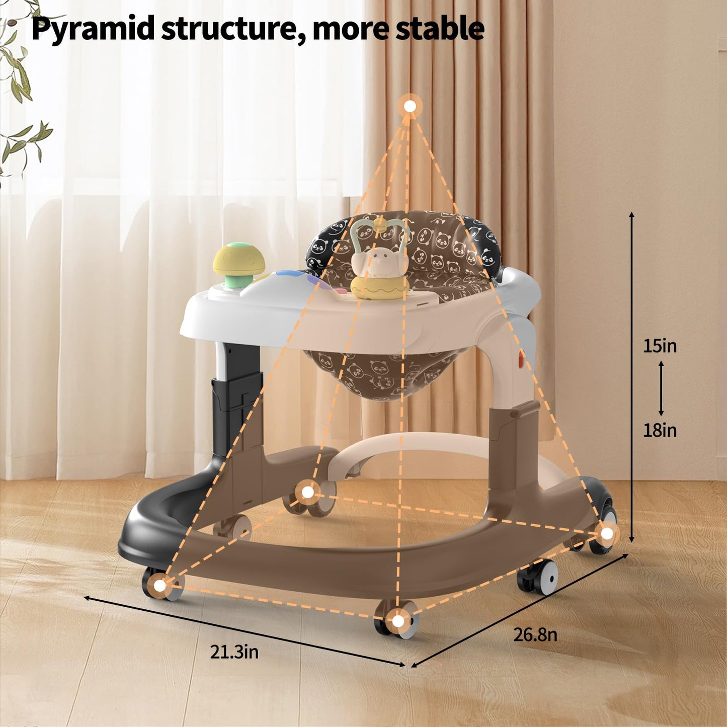 Baby Walker, 4-and-1 Foldable Baby Walker with Wheels, Music, 4-Height Baby Toddler Walker with Foot Pad, Activity Center, Baby Walkers for Baby Girl Boy 6-12 Months