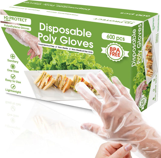 600 Pack Plastic Disposable Gloves for Food Handling