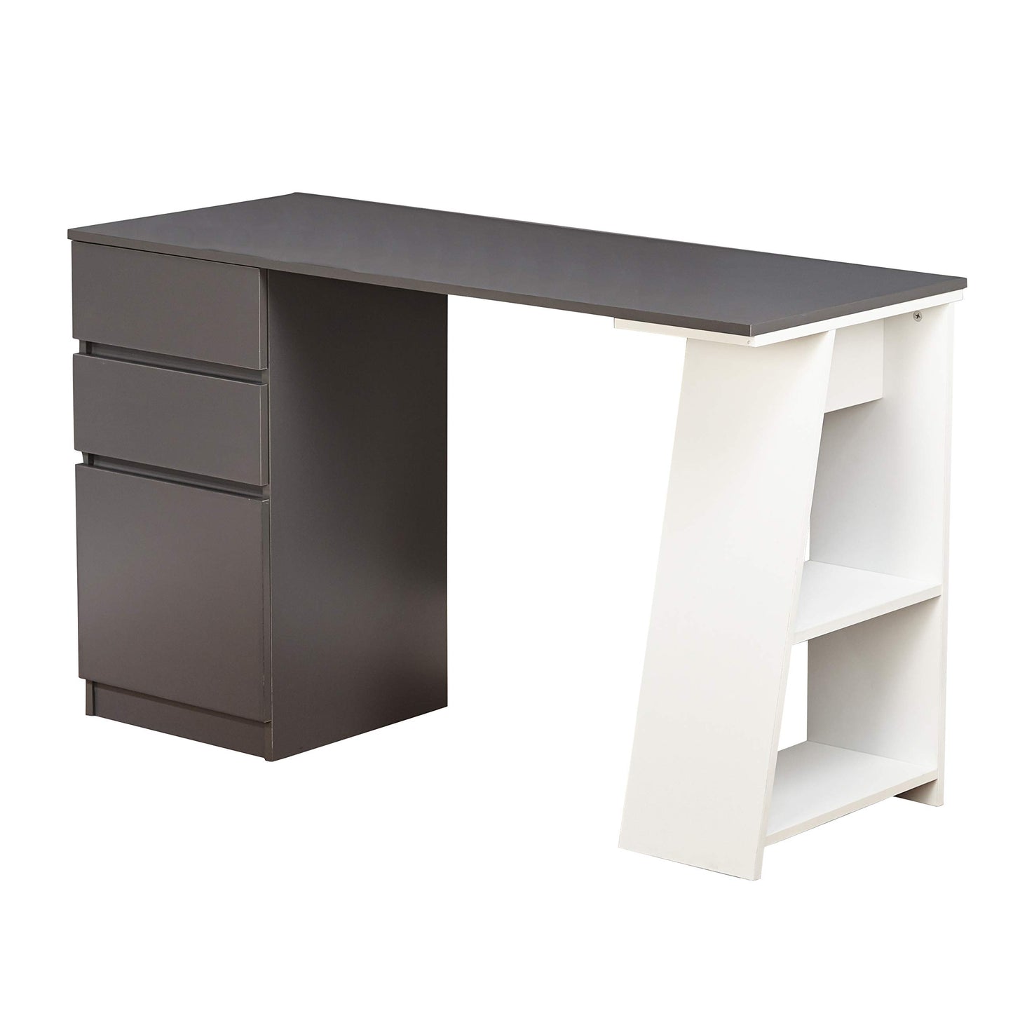 Target Marketing Systems Como Computer Desk with Storage, 3-Drawer Laptop Table with 2 Shelves for Home Office, Study Room and Gaming, 49.6 Inches Wide, Gray/White