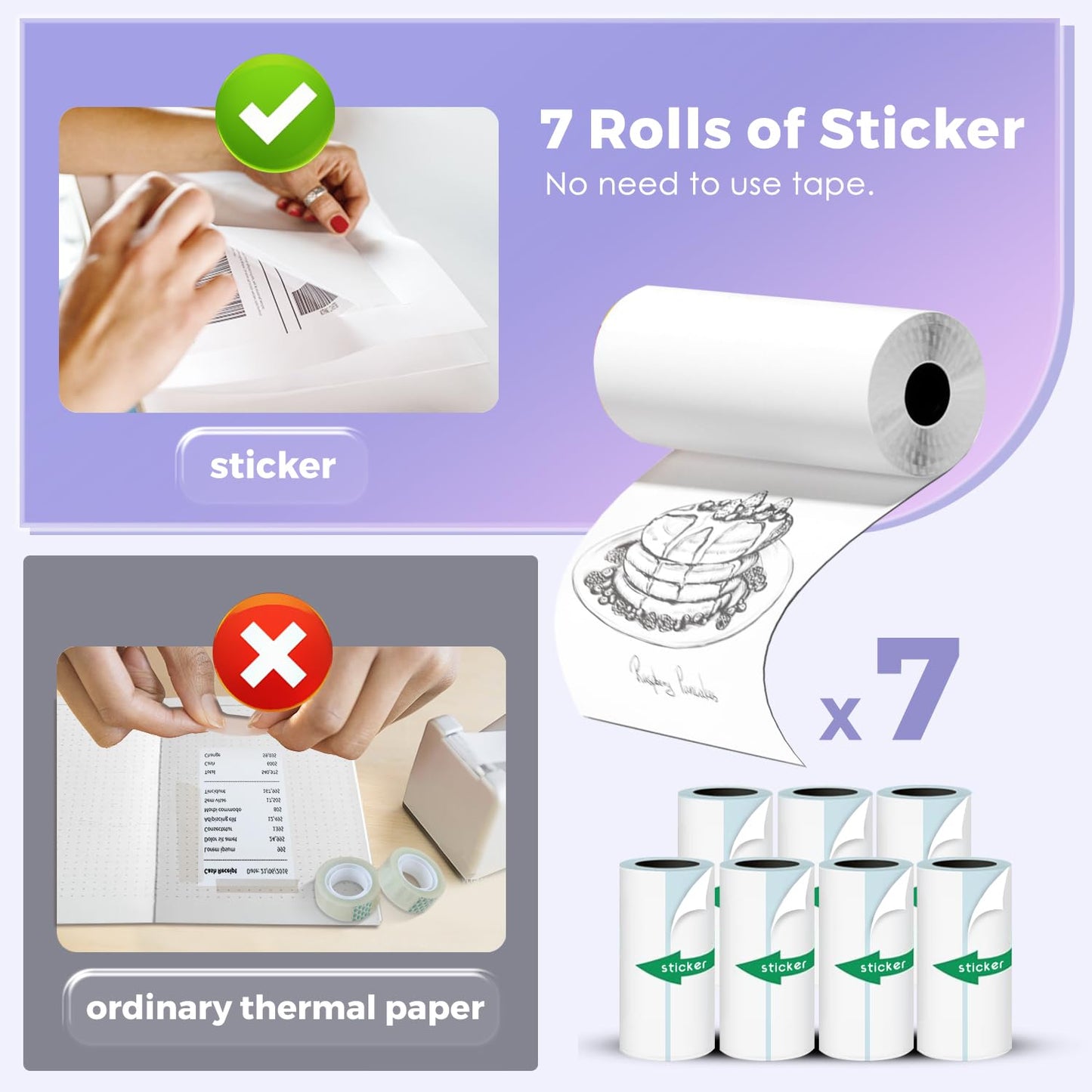 Mini Printer with 7 Rolls Sticker Paper, Portable Sticker Printer Efficiently and Quickly, Thermal Printer for Study Notes, Pictures, DIY, Label, Free App with Multiple Templates-Printer-01