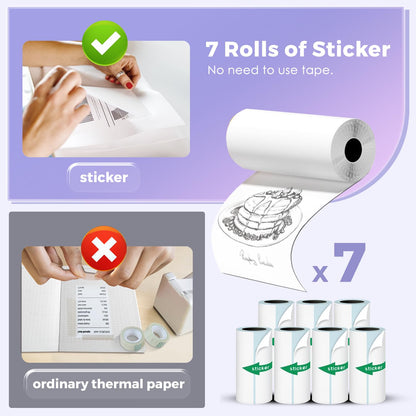 Mini Printer with 7 Rolls Sticker Paper, Portable Sticker Printer Efficiently and Quickly, Thermal Printer for Study Notes, Pictures, DIY, Label, Free App with Multiple Templates-Printer-01