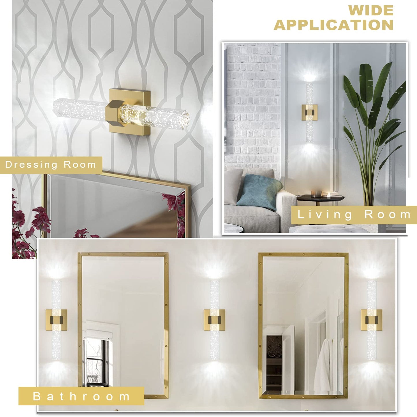 Aipsun Gold Bathroom Vanity Light Fixtures Modern Bathroom Light Fixtures LED Vanity Light for Bathroom Wall Light Fixtures 6000K